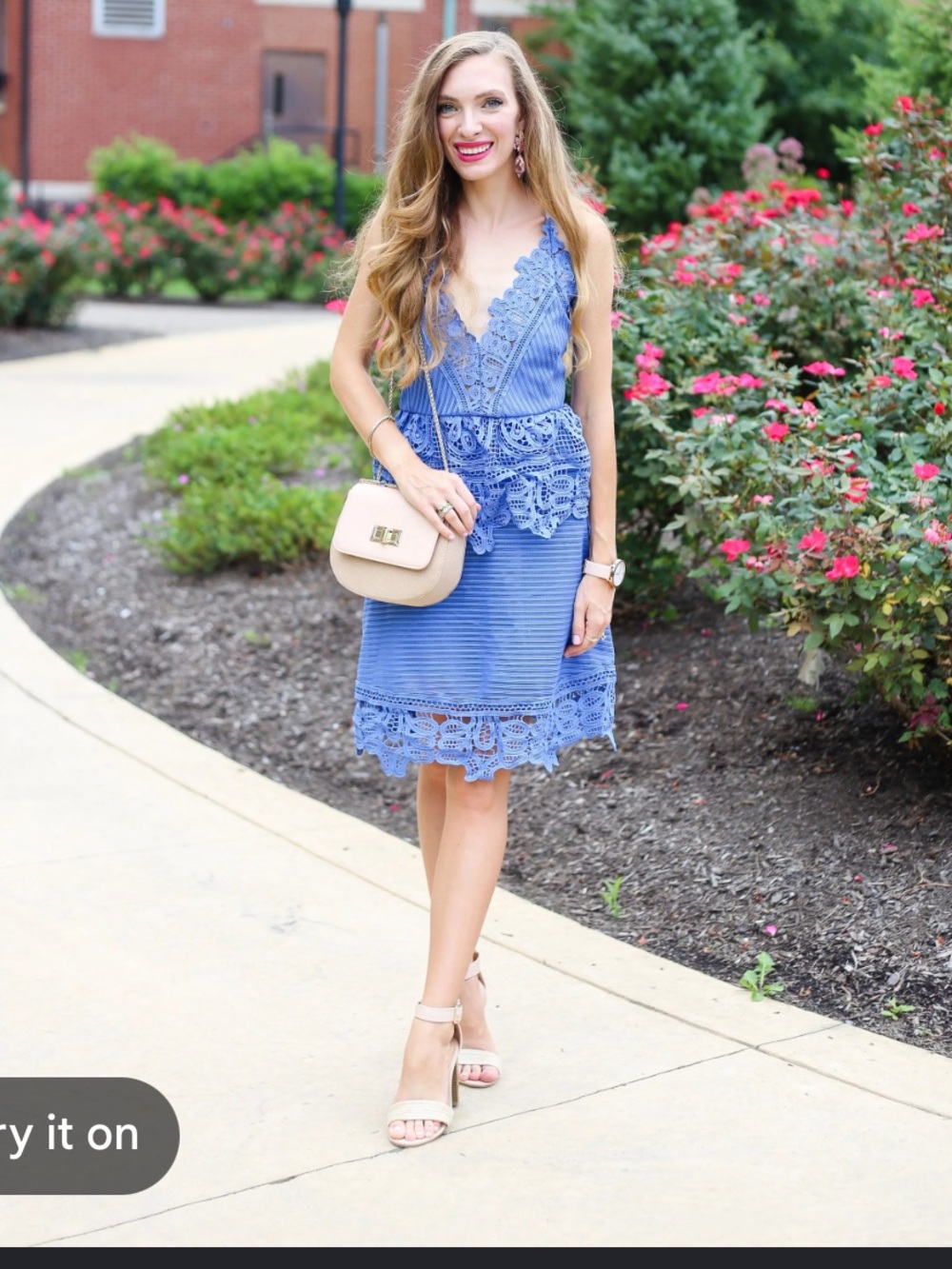 Goodnight Macaroon Periwinkle Lace V-Neck Midi Dress